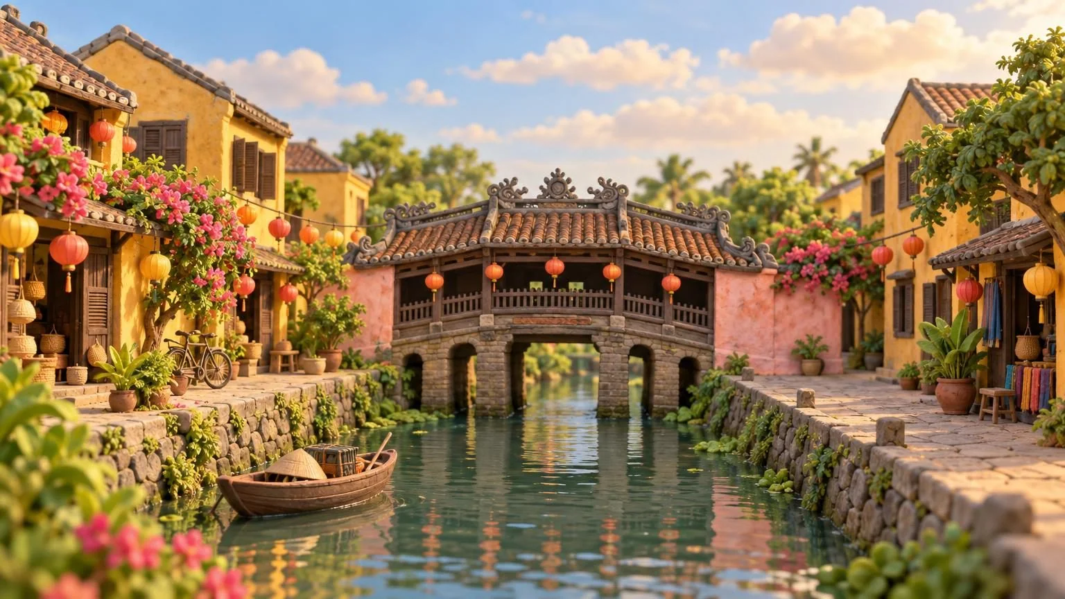 Japoński kryty most na starym mieście w Hoi An, model z gliny
