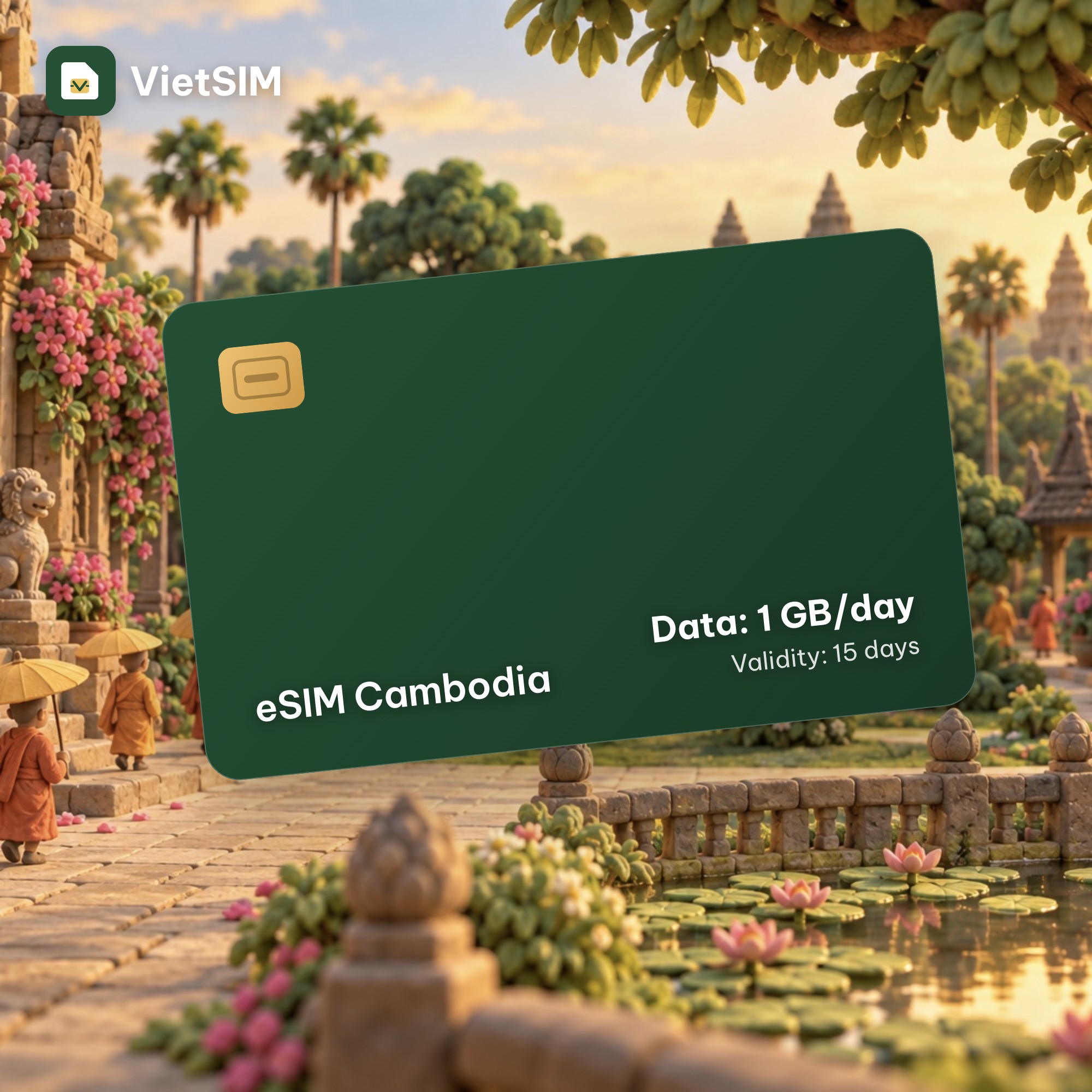 Cambodia eSIM Daily 1GB 15 days