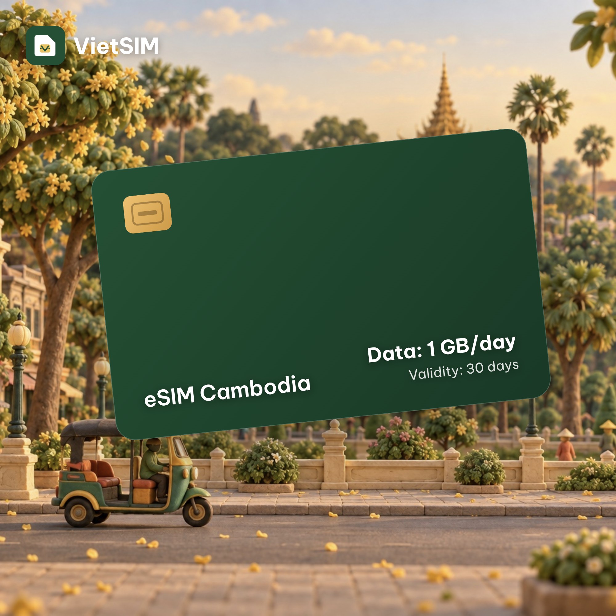 Cambodia eSIM Daily 1GB 30 days