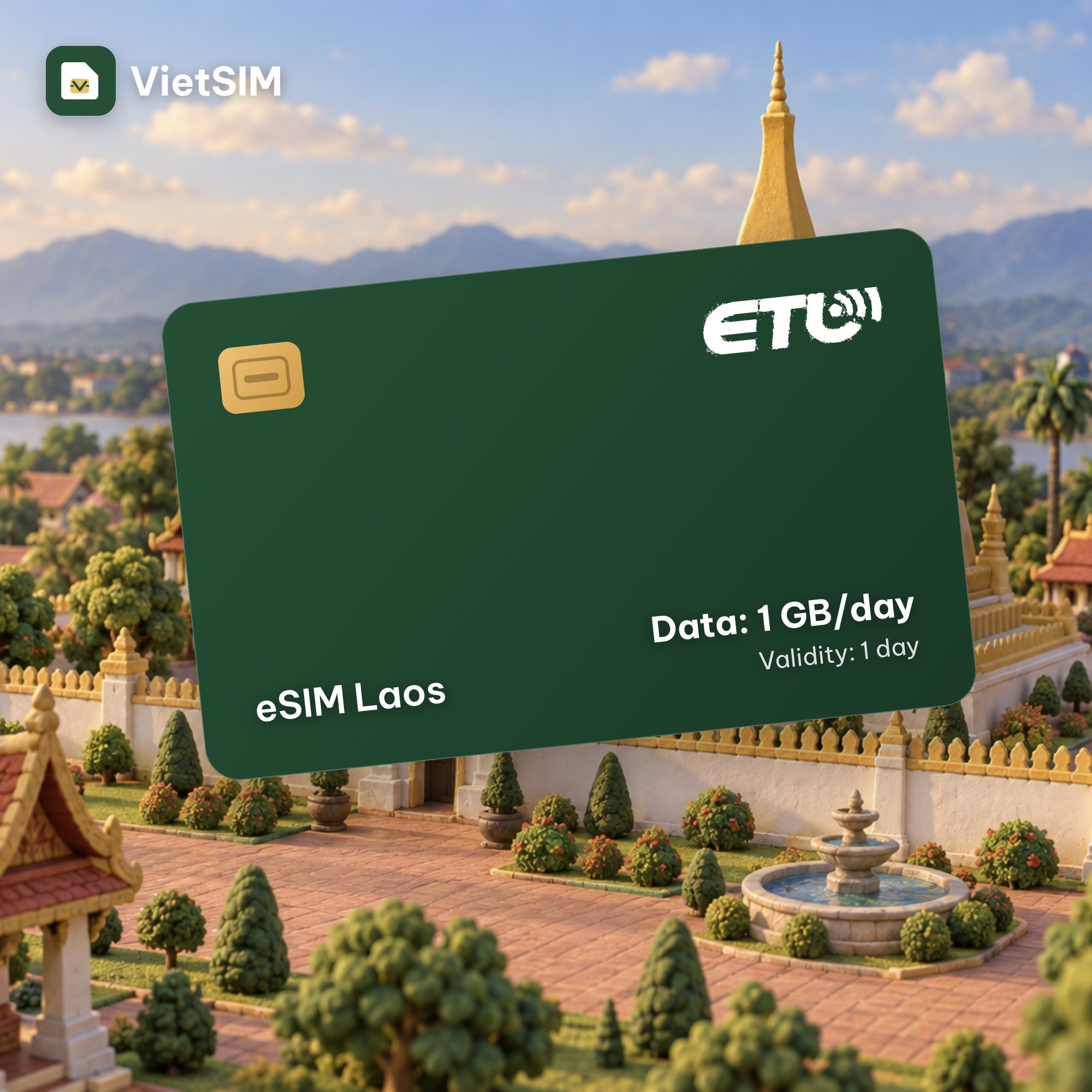 Laos eSIM Daily 1GB 1 day