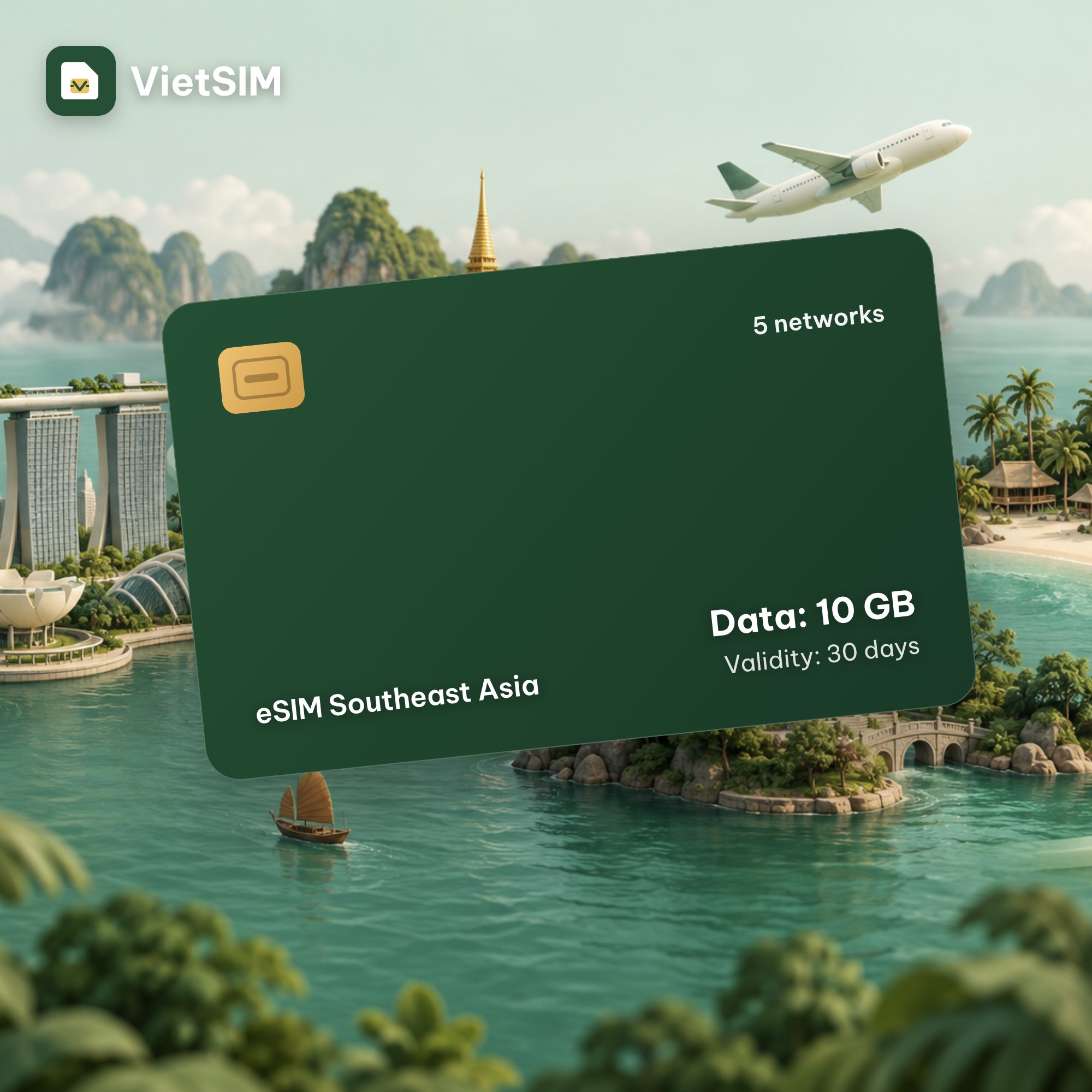 Singapore, Malaysia, Indonesia, Thailand eSIM 10GB, 30 days